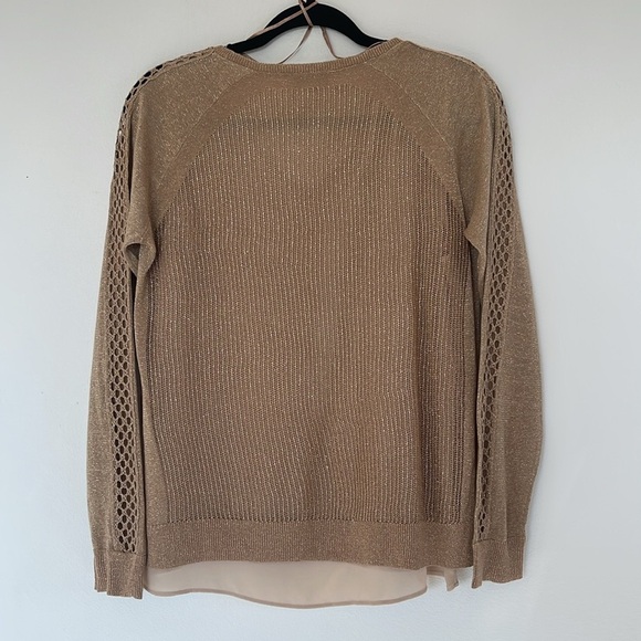 Lucky Brand Metallic Silvery Beige V-Neck Sweater Size S/P - Picture 9 of 9
